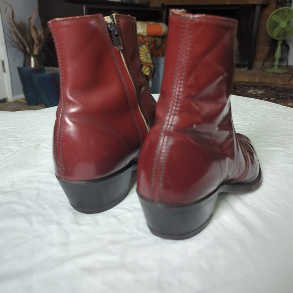 Men’s 1970’s Sears Rusty Brown Leather Western Side Zip Square Toe Heeled Boot - Picture 11 of 12